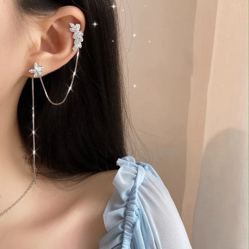 Gold Silver Color Metal Butterfly Ear Clips without Piercing for Women Sparkling Zircon Ear Cuff Clip Earrings Wedding Jewelry