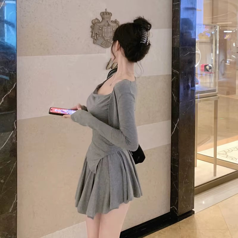 Korean Style Set Women Sun Protection Cardigan Camisole Top and Pleated Skirt Three-Piece Suit