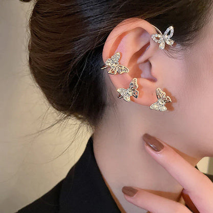Gold Silver Color Metal Butterfly Ear Clips without Piercing for Women Sparkling Zircon Ear Cuff Clip Earrings Wedding Jewelry