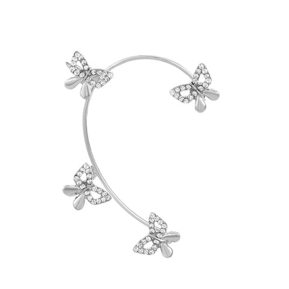Gold Silver Color Metal Butterfly Ear Clips without Piercing for Women Sparkling Zircon Ear Cuff Clip Earrings Wedding Jewelry