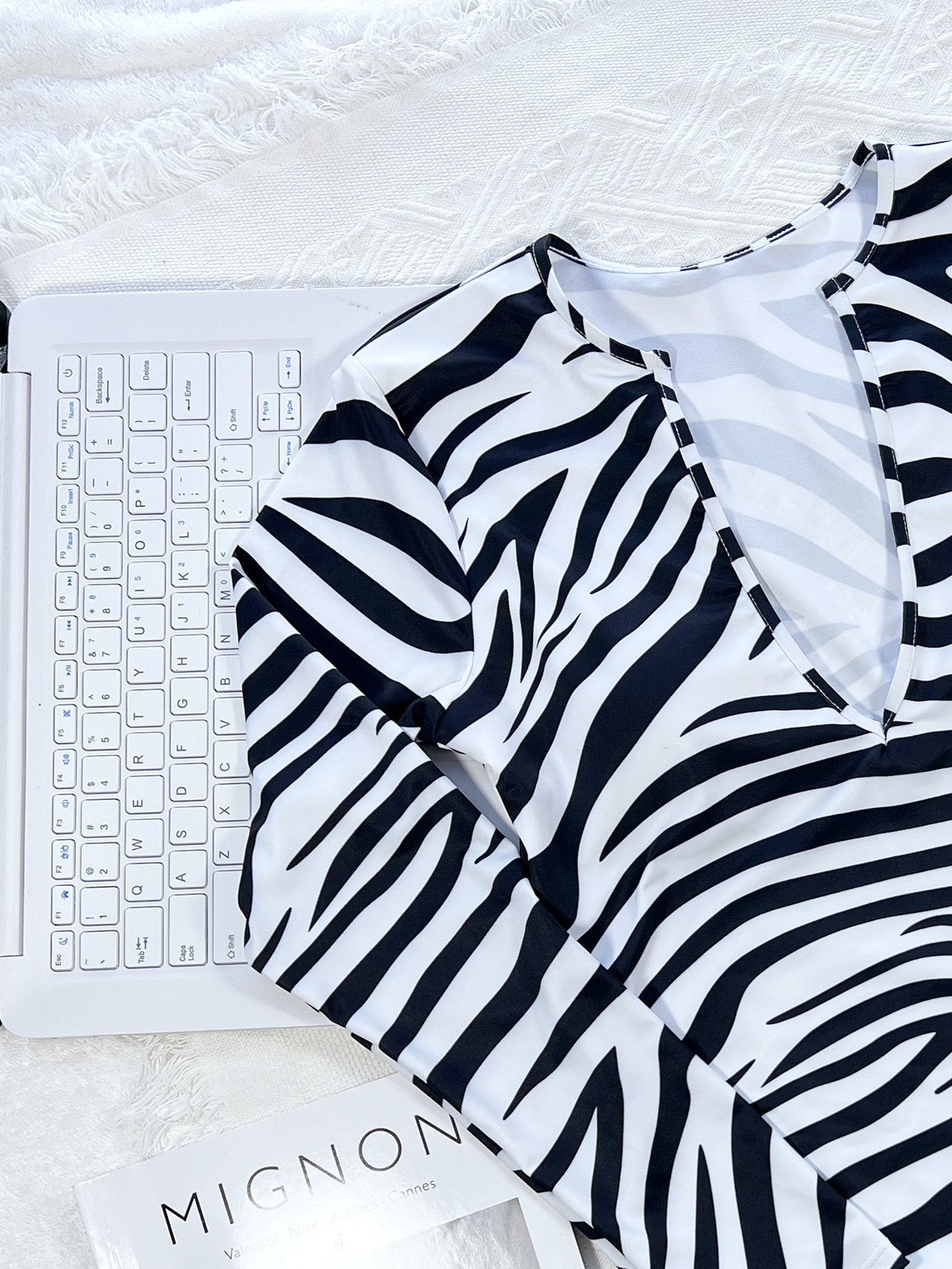 One-Piece Swimsuit Women'S Deep V Zebra Pattern Long Sleeve One-Piece Bikini