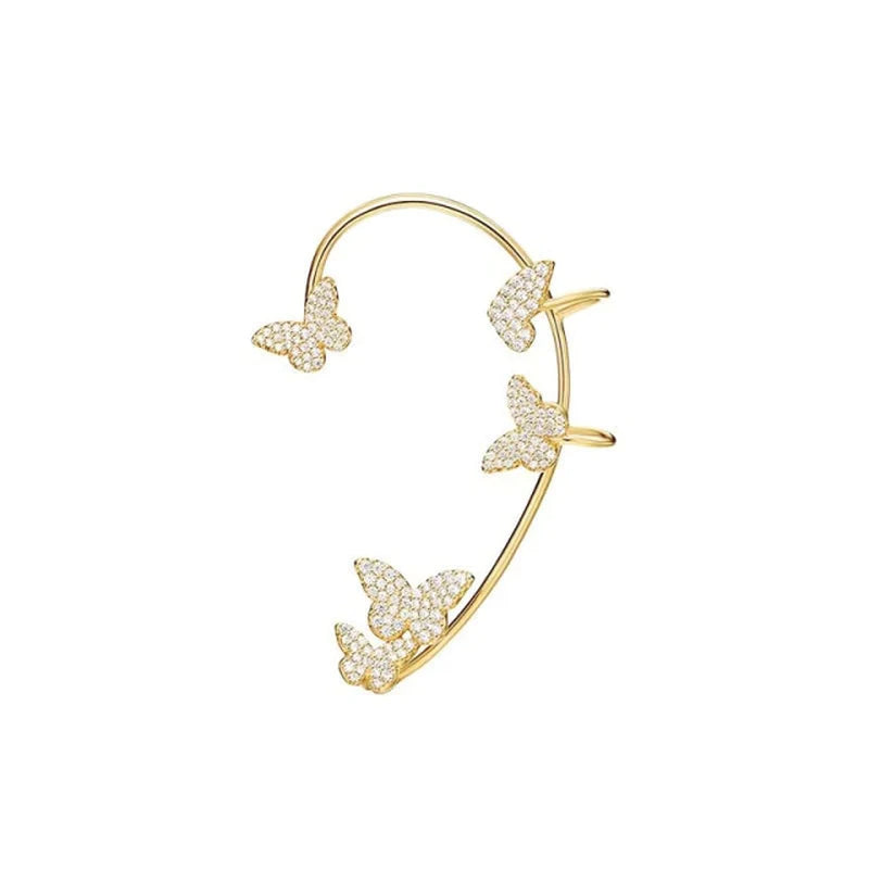 Gold Silver Color Metal Butterfly Ear Clips without Piercing for Women Sparkling Zircon Ear Cuff Clip Earrings Wedding Jewelry