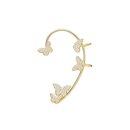 Gold Silver Color Metal Butterfly Ear Clips without Piercing for Women Sparkling Zircon Ear Cuff Clip Earrings Wedding Jewelry