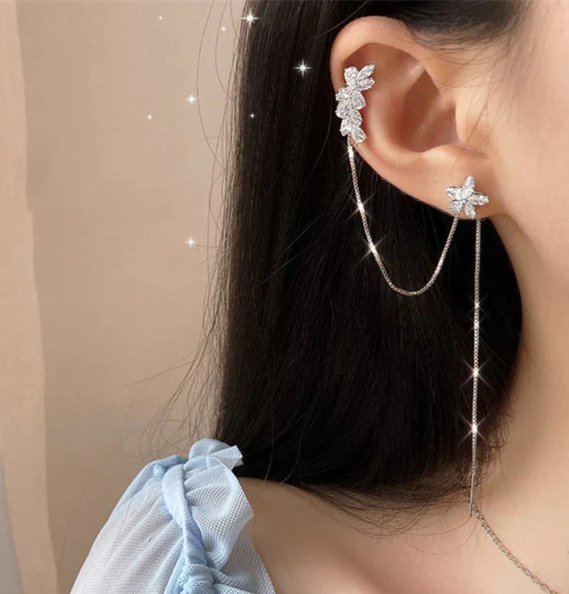 Gold Silver Color Metal Butterfly Ear Clips without Piercing for Women Sparkling Zircon Ear Cuff Clip Earrings Wedding Jewelry
