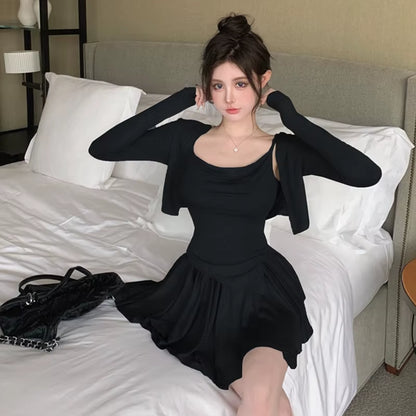 Korean Style Set Women Sun Protection Cardigan Camisole Top and Pleated Skirt Three-Piece Suit
