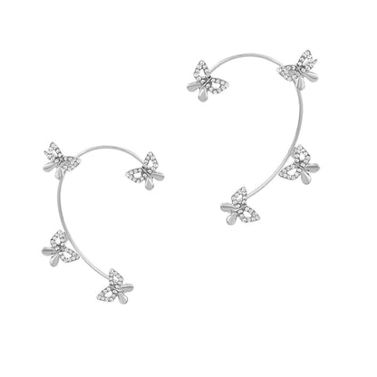 Gold Silver Color Metal Butterfly Ear Clips without Piercing for Women Sparkling Zircon Ear Cuff Clip Earrings Wedding Jewelry