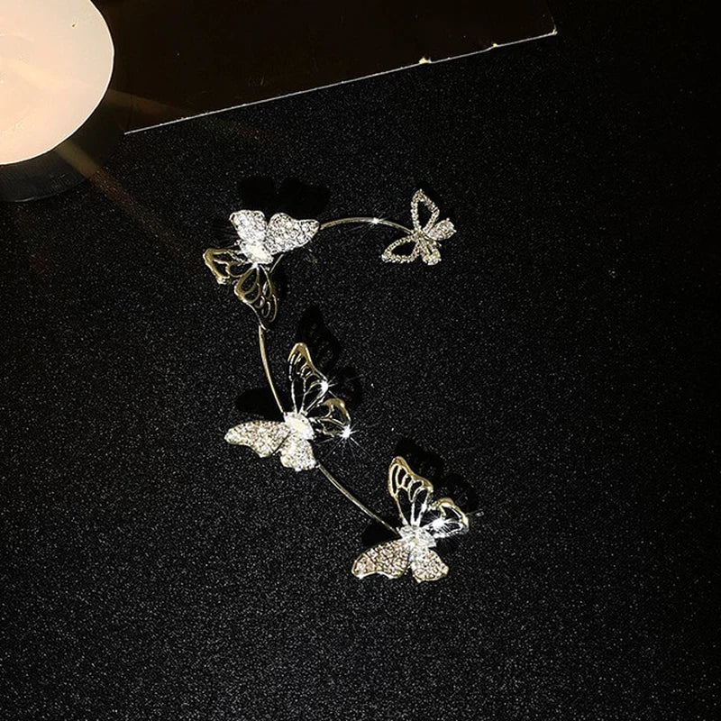Gold Silver Color Metal Butterfly Ear Clips without Piercing for Women Sparkling Zircon Ear Cuff Clip Earrings Wedding Jewelry