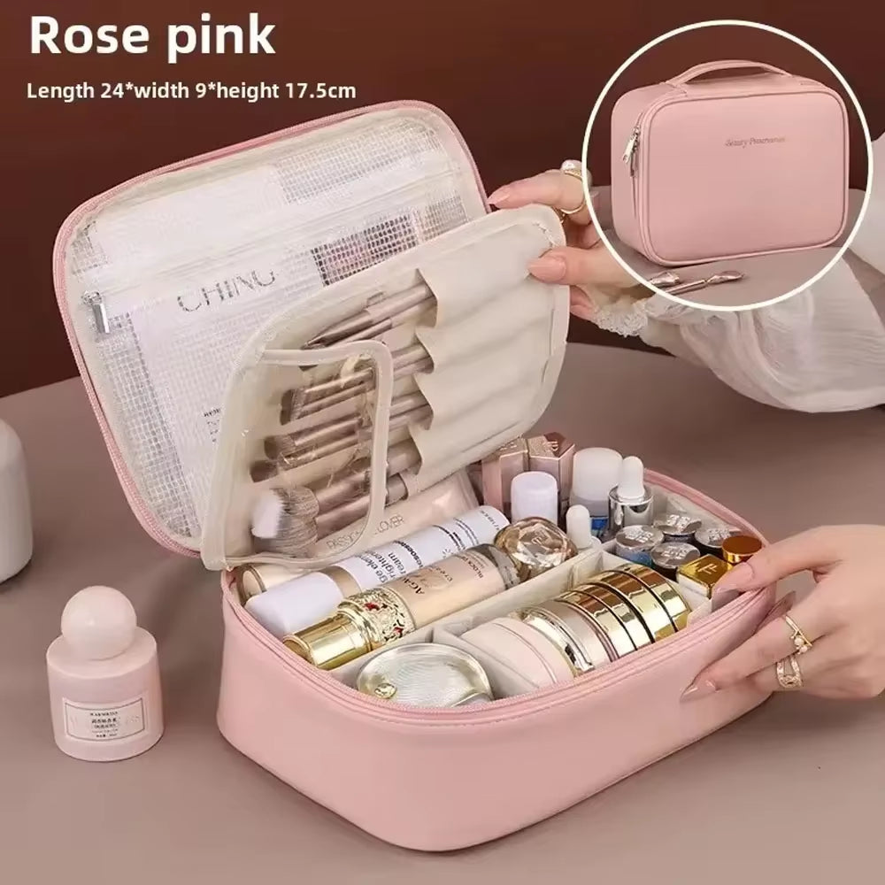 Women'S Cosmetic Bag Makeup Bag Double Layer Large Capacity Luxury Cosmetics Organizer Travel Essentials Women'S Cosmetic Bag